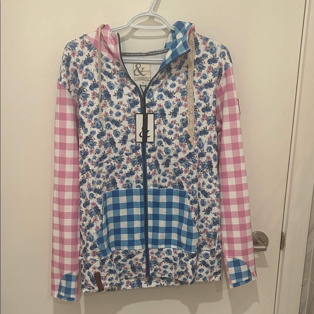 AMPERSAND AVE nwt Full Zip Gingham Garden Size M